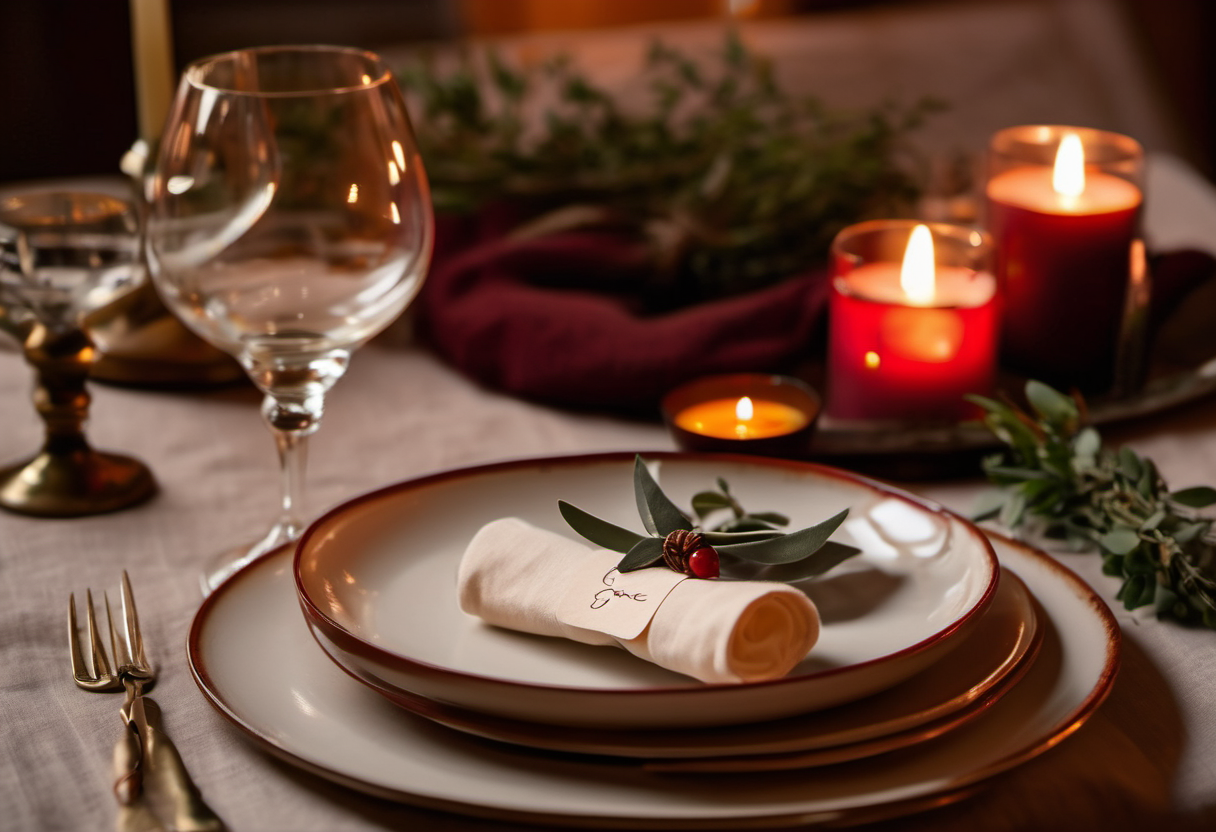 handwritten place card on a cream ceramic plate